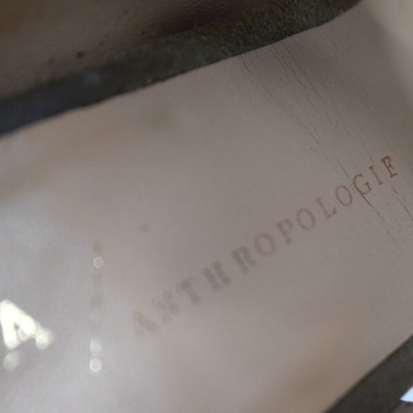 Anthropologie Heels 8.5 M Womens Scalloped Leather Open Toe Block Heel Taupe - Picture 4 of 12